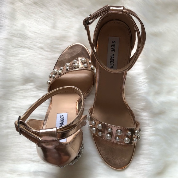 NWOT STEVE MADDEN Madiera Rose Gold Block Heels 10 - Picture 5 of 8